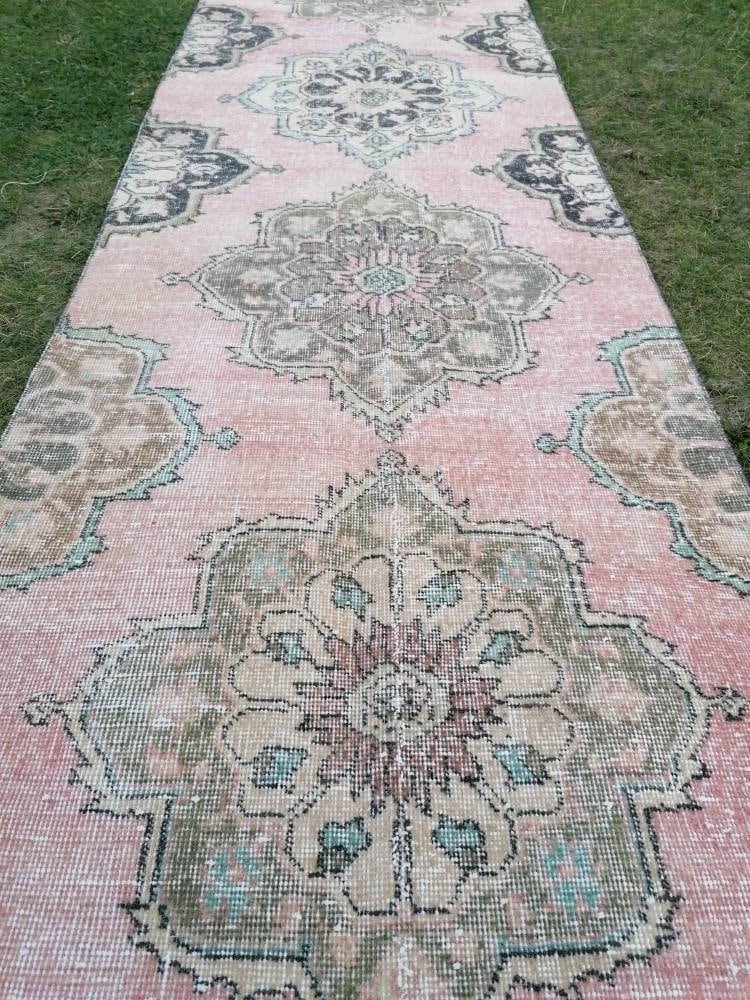 Vintage wool runner 2.10 x 12.7 hallway oushak runner, distressed turkish handmade runner, kitchen runner rug, entery rug