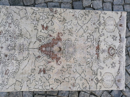 2.7 x 9.5 turkish runner rug, hallway runner  neutral vintage wool runner, vintage handmade runner kitchen runner