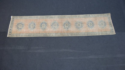 2.7 x 11.2 Turkish distressed runner rug, vintage wool runner rug  hallway oushak runner rug