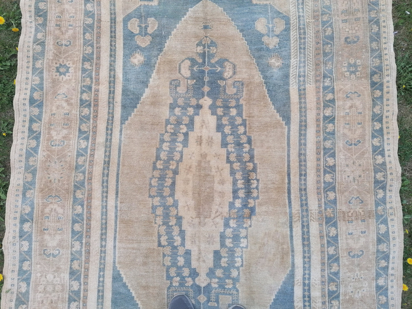 Oushak wool rug 5.4 x 9.7 turkish anatolian rug, vintage handmade rug, living room rug kitchen rug