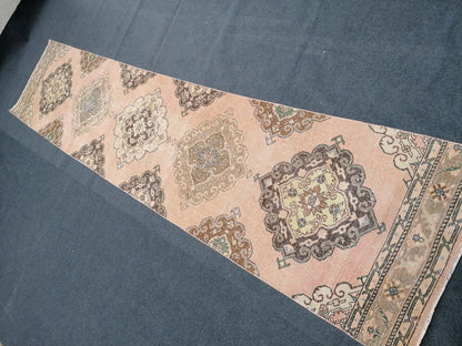2.9 x 12.6 oushak turkish runner, vintage wool rug, hallway runner, vintage handmade runner, kitchen runner rug