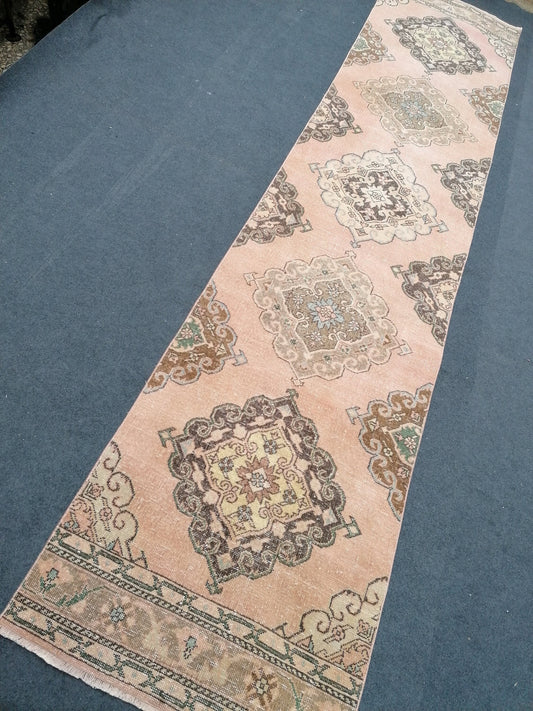 2.9 x 12.6 oushak turkish runner, vintage wool rug, hallway runner, vintage handmade runner, kitchen runner rug