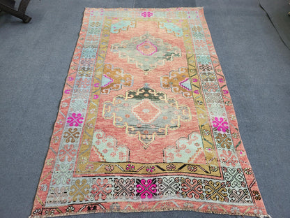 OUSHAK Rug, 3.8 x 6 TURKISH Oushak Rug Vintage Hand Knotted Rug Vintage Rug, Wool ANTIQUE Rug Handmade Rug, Vintageturkish_rug