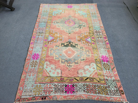 OUSHAK Rug, 3.8 x 6 TURKISH Oushak Rug Vintage Hand Knotted Rug Vintage Rug, Wool ANTIQUE Rug Handmade Rug, Vintageturkish_rug